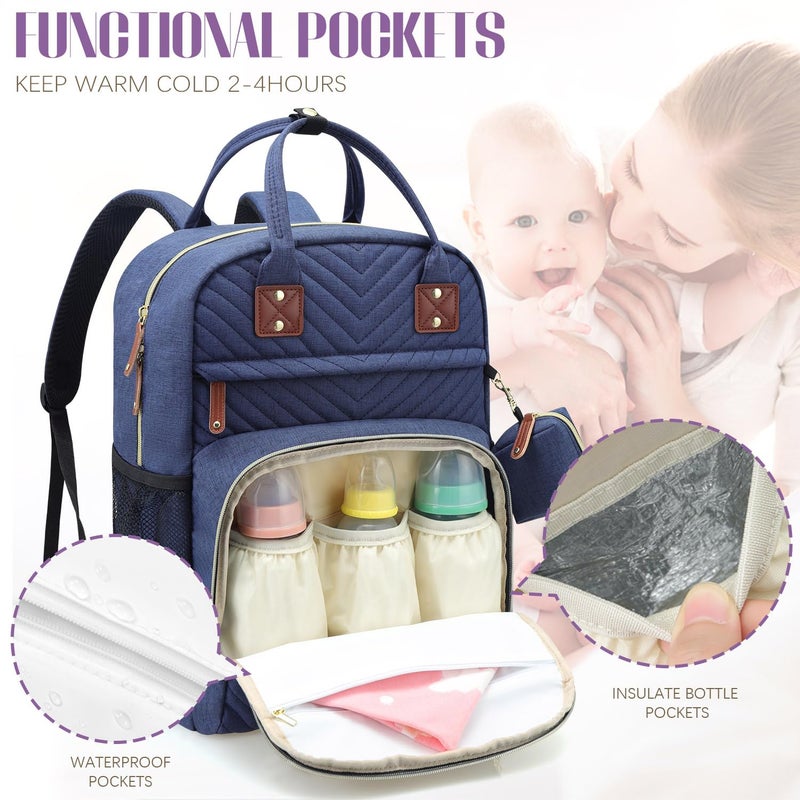 Tuwubi Diaper Bag Backpack, Baby Essentials Travel Tote Bag, Multi function Waterproof Backpacks, Travel Essentials with Stroller Straps & Pacifier Case - Blue - Image 3